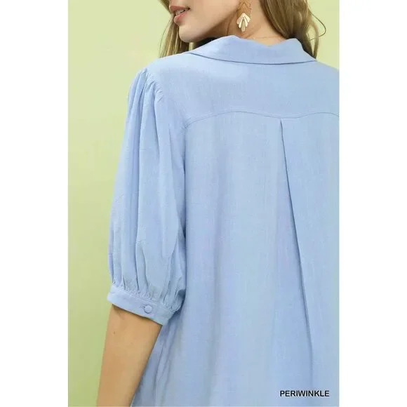 Umgee Mixed Media V-Neck Print Blouse - Picture 4 of 5